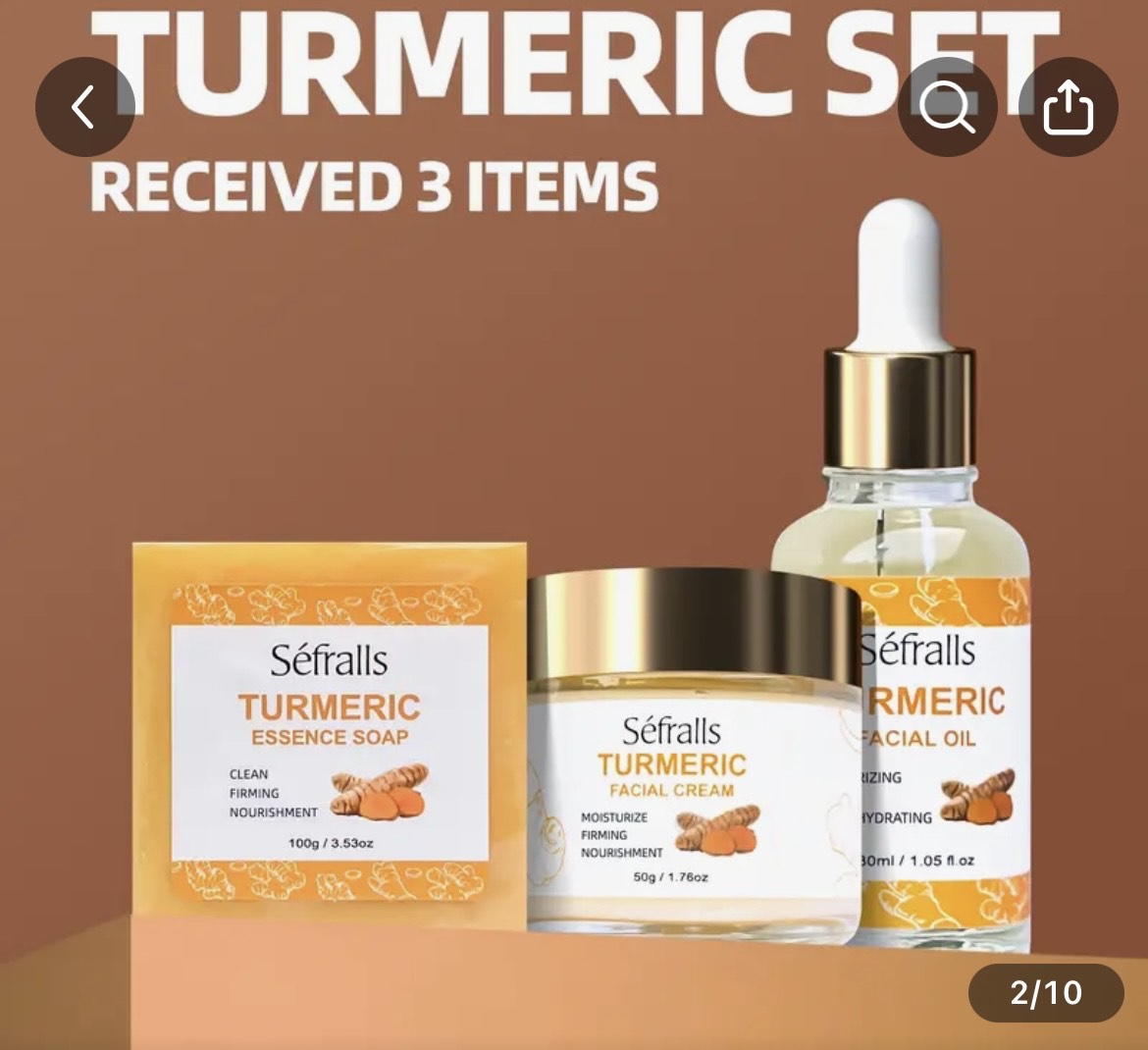 SEFRALLS TUMERIC 3PC/SET. TUMERIC FACIAL CREAM, TUMERIC ESSENCE OIL SOAP, TUMERIC FACIAL OIL.